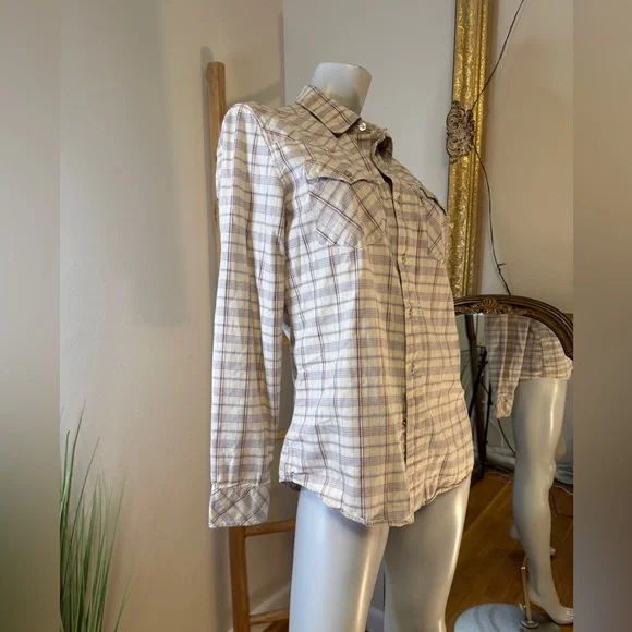 LEVIS PLAID WESTERN PEARL SNAP UP SHIRT SLIM FIT MEDIUM VINTAGE 1990's - Picture 3 of 9